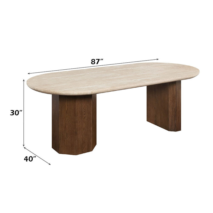 Leonardo - Dining Table - Travertine Top & Dark Oak
