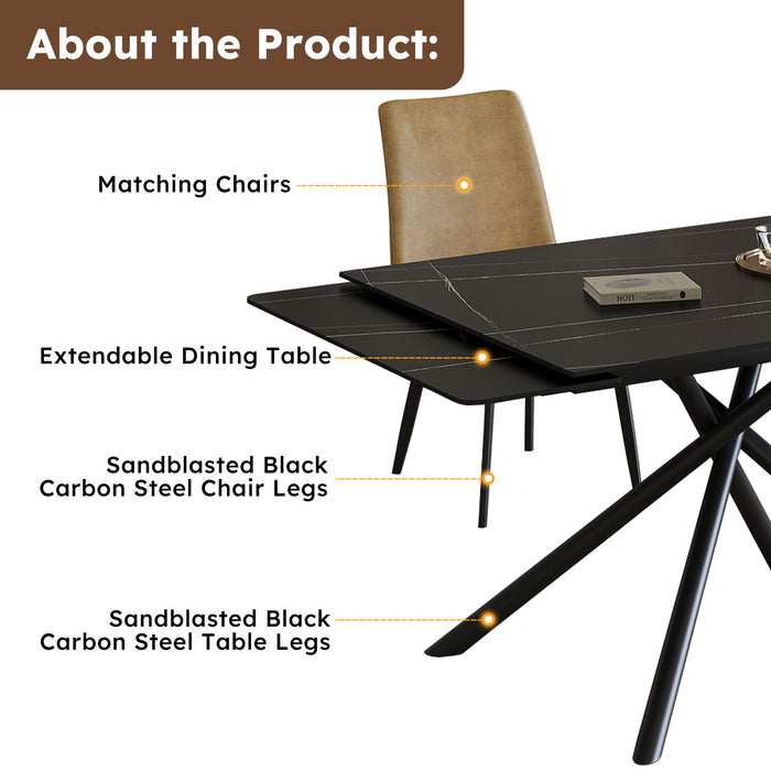 Retractable Sintered Stone Dining Table Set With Chairs