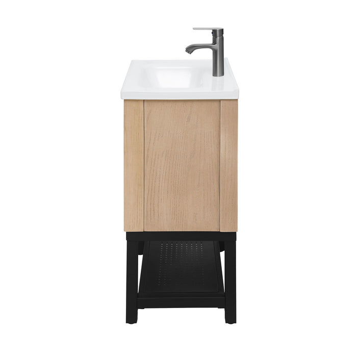 Modern Freestanding Bathroom Vanity With Ceramic Sink, Hot And Cold Faucet, Storage Cabinet & Open Shelf