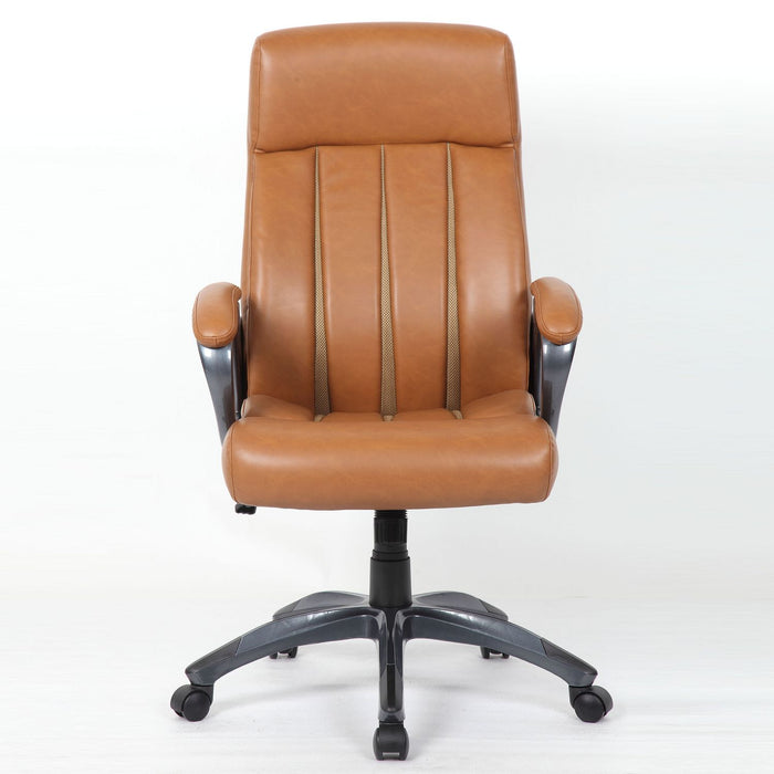 Executive Office High Back Ergonomic Desk Chair, Height Adjustable With Padded Armrest & 5 Point Base - Antique Brown
