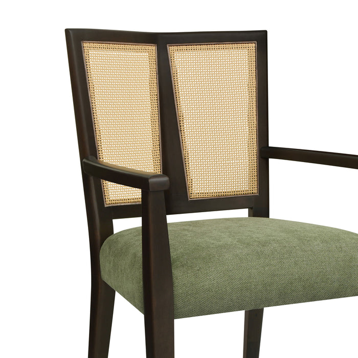 Mid Century Modern Arm Dining Chair Set With Rattan Backrest