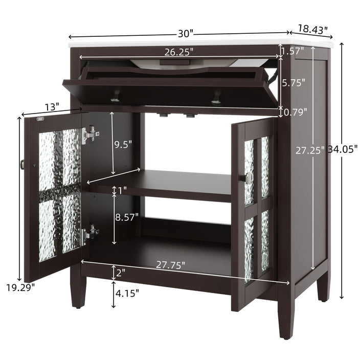 Bathroom Vanity With Ceramic Sink, Adjustable Shelf & Tip Out Tray