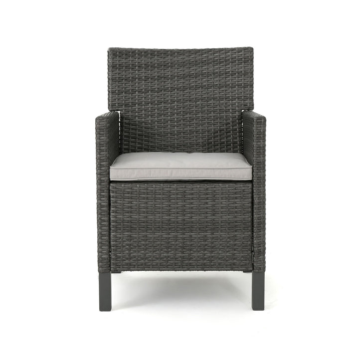 Outdoor Rattan Dining Chair With Straight Legs And Sloped Arms