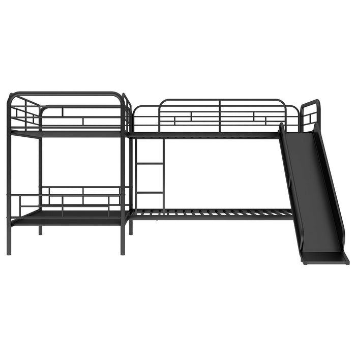 Mission Style Twin Size L-Shaped Bunk Bed With Slide And Ladder - Black
