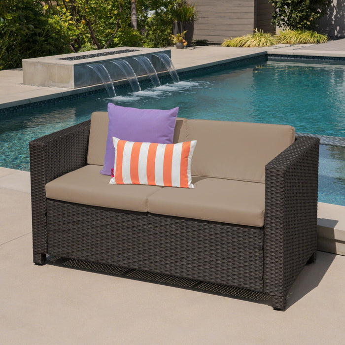 Puerta - Loveseat Outdoor Seating With Water Resistant Cushions - Dark Brown