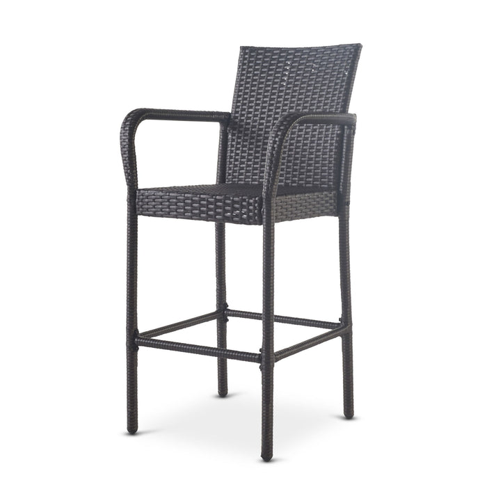 Outdoor Wicker Barstools With Rattan And Iron Frame