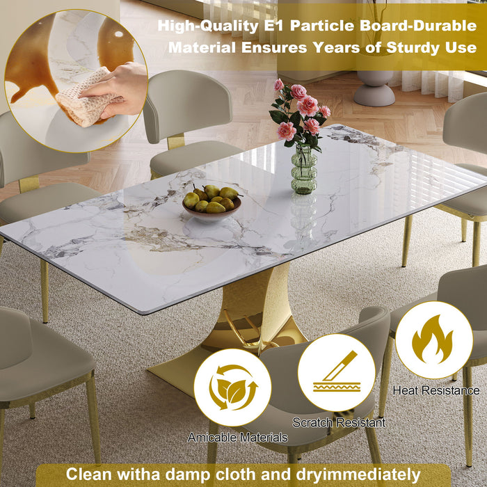 Modern Rectangular Dining Table For 6 - 8, Plated Hourglass Base