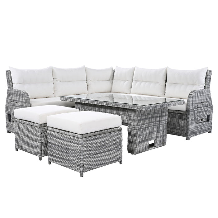 Outdoor Furniture Set Patio Rattan Furniture Set With Adjustable Table, Recliners With Extendable Side Tables And 2 Ottomans