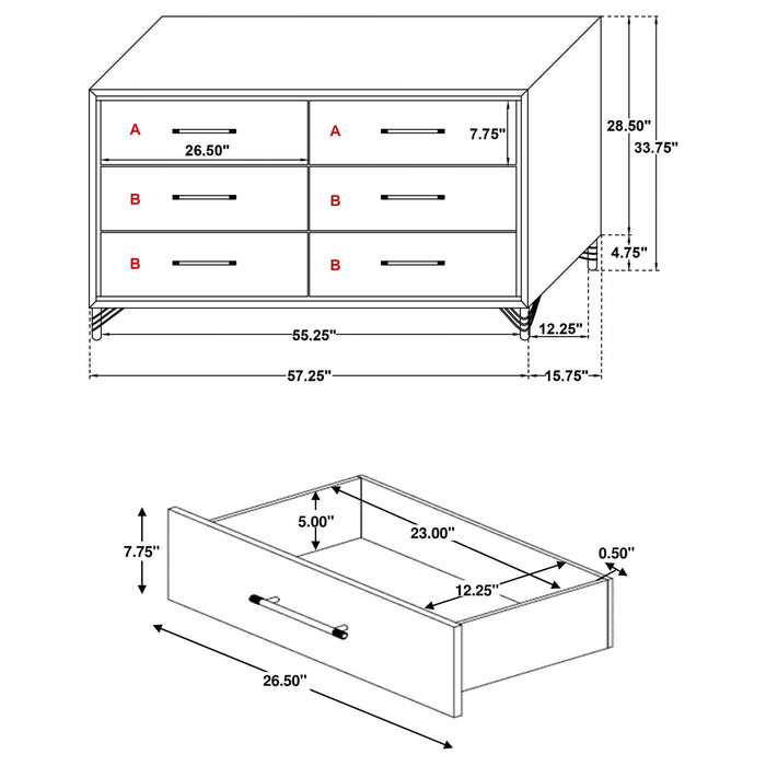 Chesney - 6 Drawer Bedroom Dresser - White