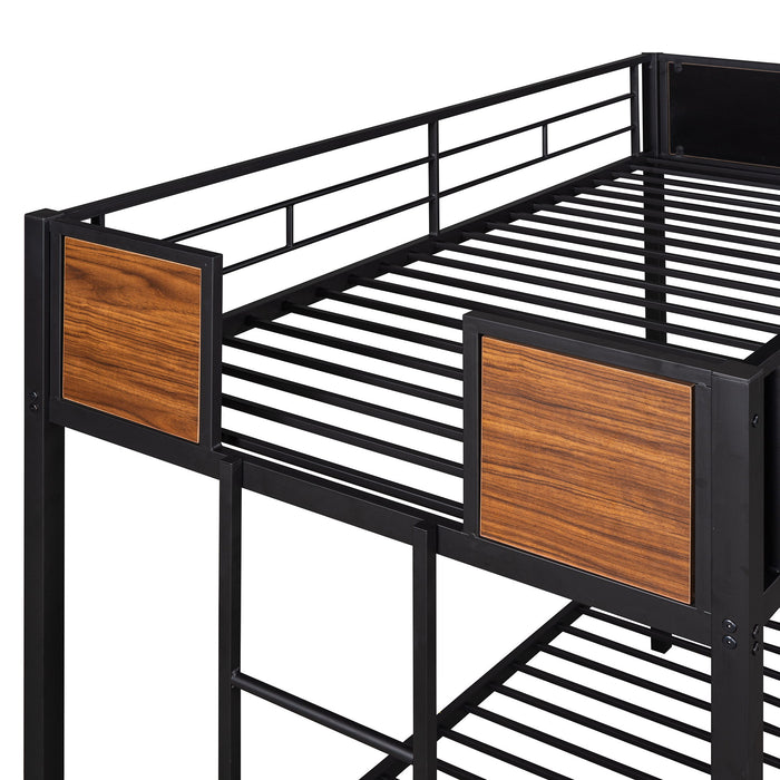 Twin Over Twin Bunk Bunk Bed With Safety Rail, Built In Ladder For Bedroom - Brown