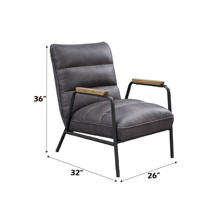 Nignu - Accent Chair - Gray Top Grain Leather & Matt Iron