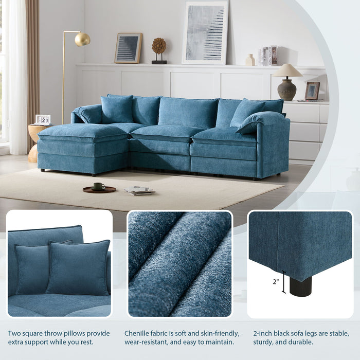 Modular Sectional With Deep And Wide Seat, Cloud Couch Set With Double Cushions Sofa With Movable Ottoman