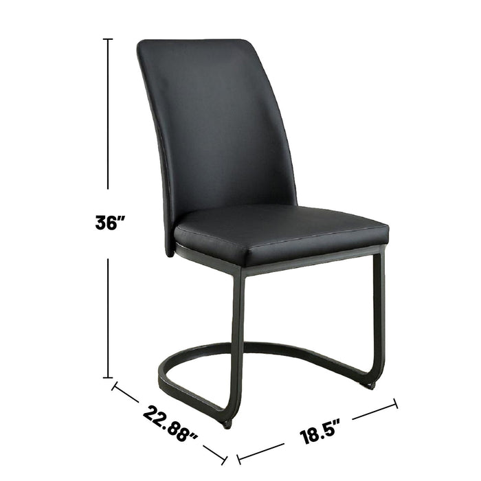 (Set of 2) Padded Black Leatherette Side Chairs In Dark Gray And Black Finish
