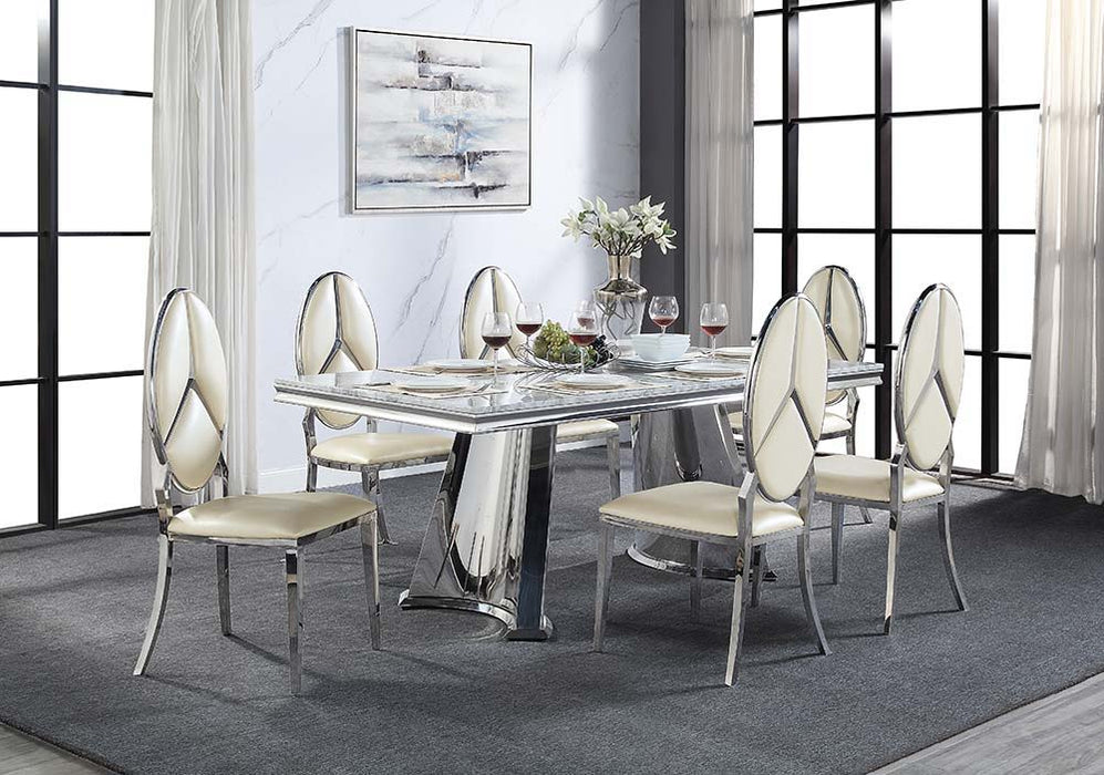 Destry - Dining Table With Engineering Stone Top & Pedestal Base - Engineering Stone Top & Mirrored Silver