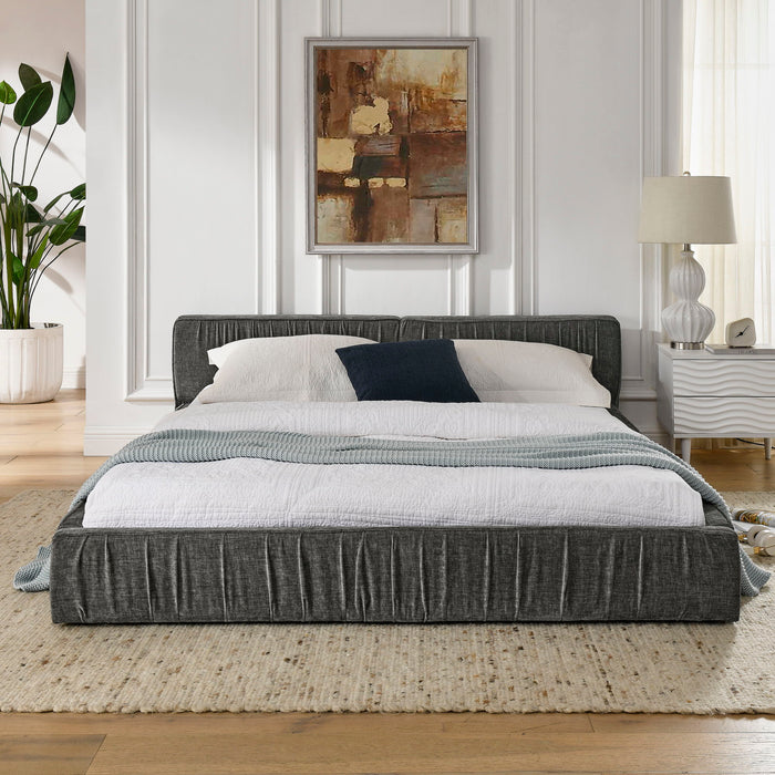 Modern Upholstered Platform Bed Frame With Pleated Design