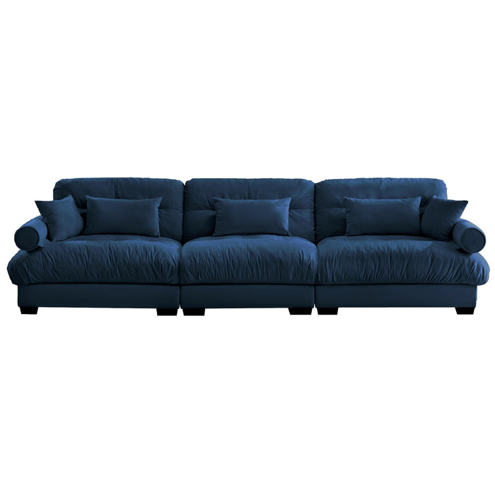Modern Velvet Sofa With Bolstered Armrests And Pillows