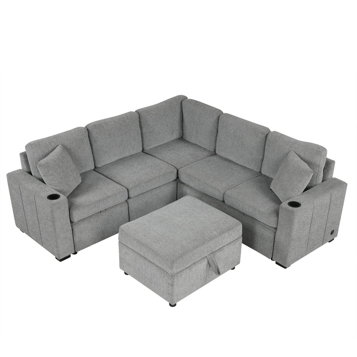 Sectional Sofa Convertible Pull-Out Sofa Bed With A Movable Storage Ottoman For Living Room