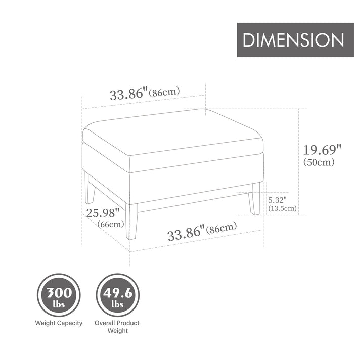 Upholstered Storage Ottoman With Reversible Lid Coffee Table With Rubberwood Legs