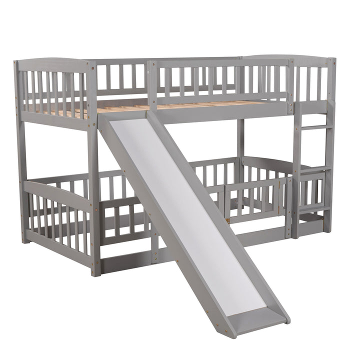 Low Bunk Bed With Slide, Fence And Ladder