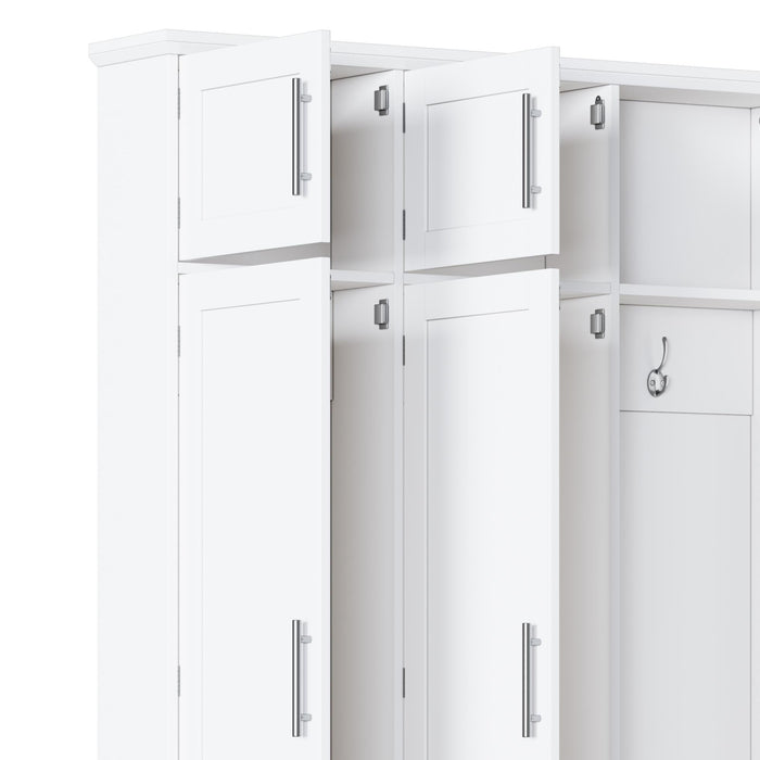 Farmhouse Hall Tree With 4 Hidden Hanging Hooks And 8 Doors