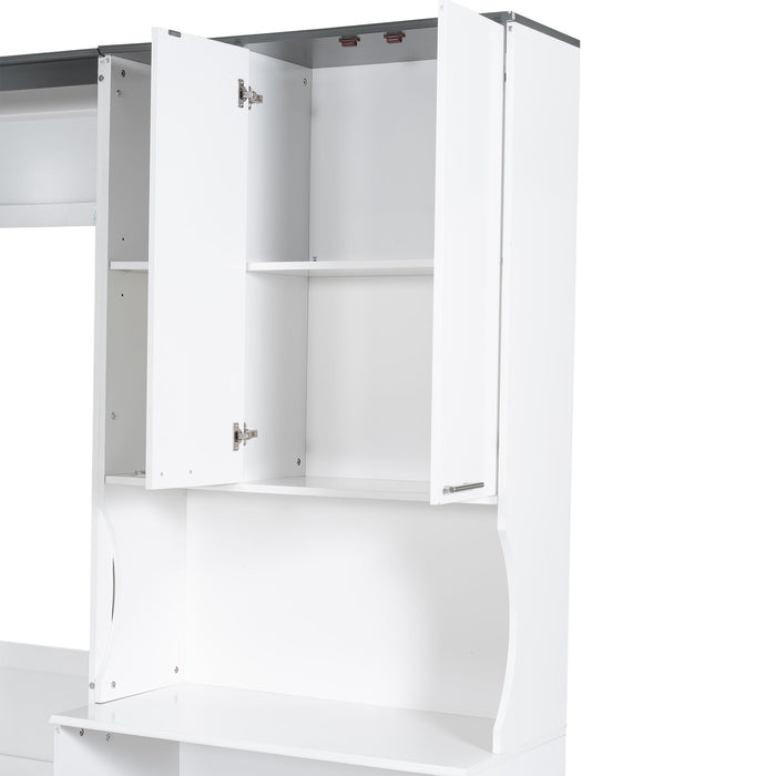 Multi Functional Murphy Bed With Sofa, Desk, And Storage Cabinet, Queen Size - White