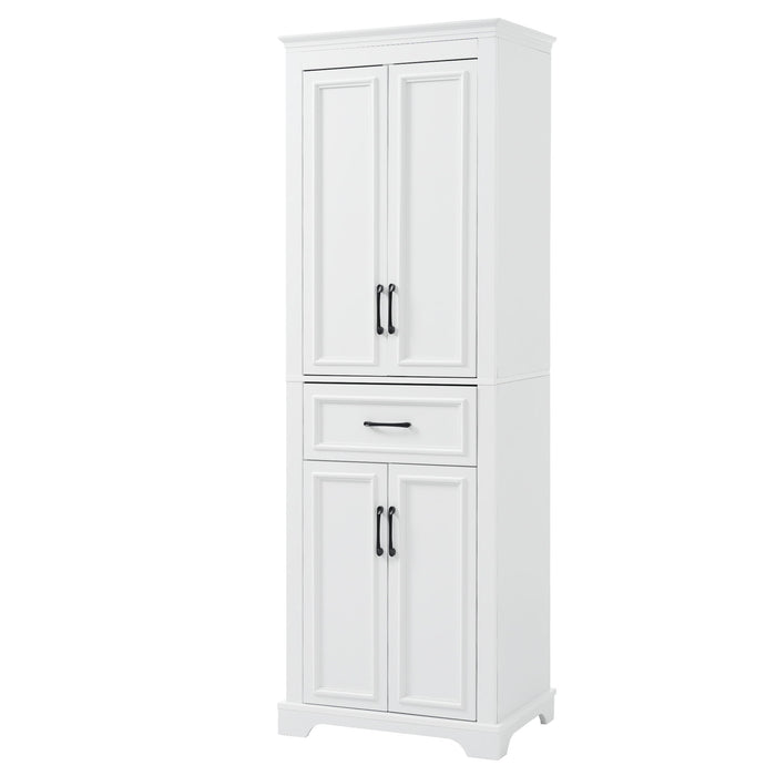 Freestanding Bathroom Vanity, Elegant Design With 4 Doors & 1 Drawer, Adjustable Shelves, Damping Hinges - White