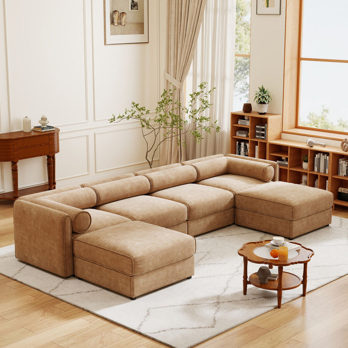 Contemporary Elegant White Chenille Sofa With Storage And Ottoman