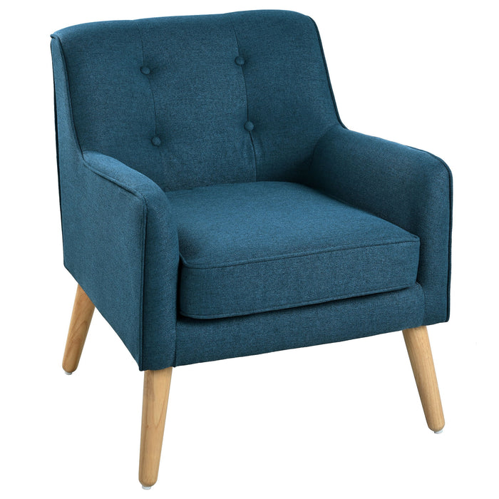 Modern Arm Chair With Tufted Back And Wooden Legs