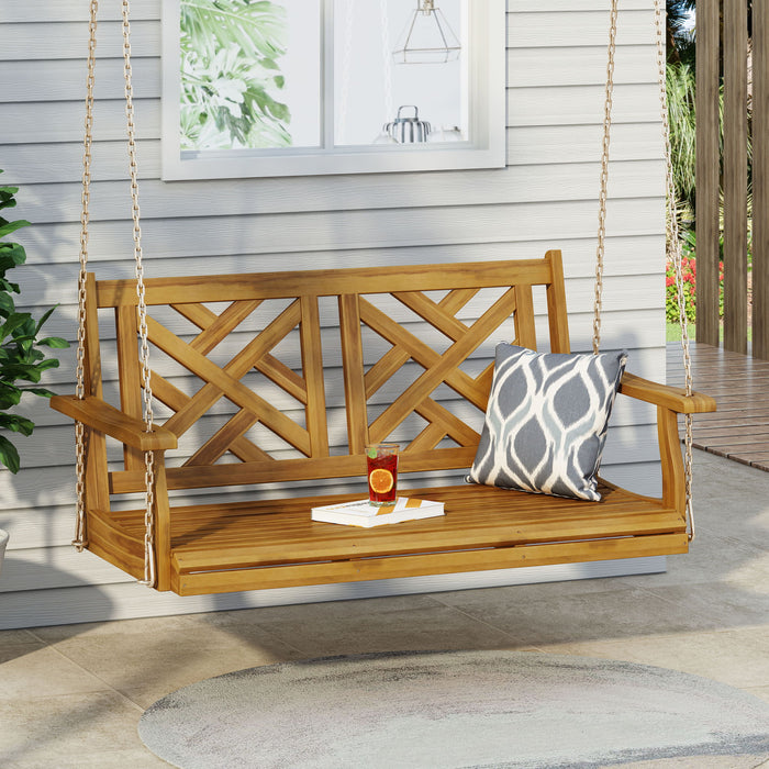 Alejandro - Acacia Wood Porch Swing With Slat Panel Seating