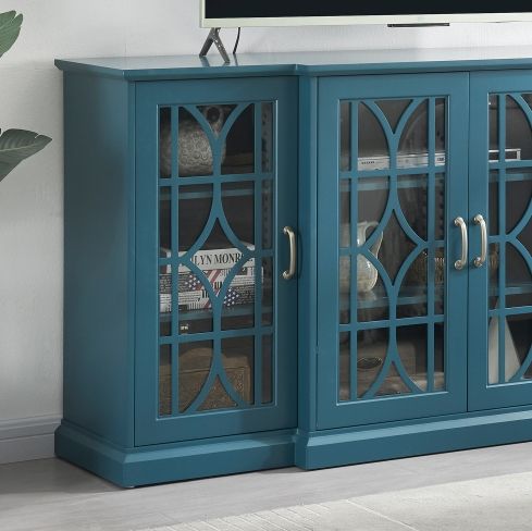 63" TV Stand, Sideboard Buffet, Storage Cabinet, Teal Blue