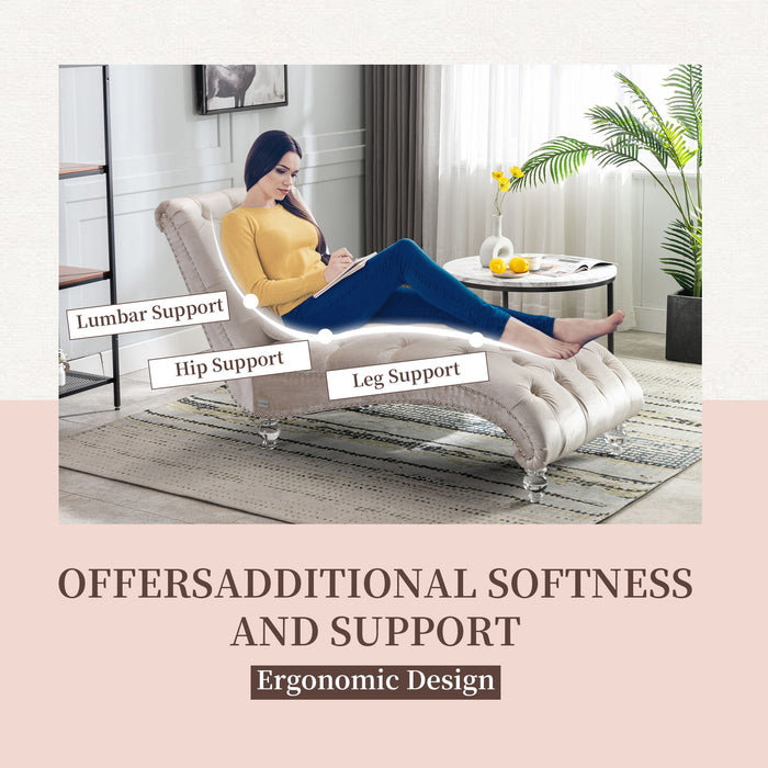 Velvet Chaise Lounge Indoor, Button Tufted Upholstered Chaise Lounge Chair With Pillow