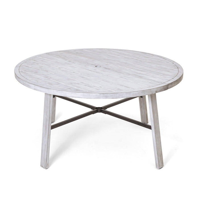 6 Person Outdoor Wooden Dining Set With Umbrella Hole And Removable Cushions For Patio - Gray