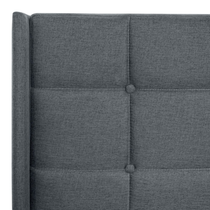 Queen Size Upholstered Platform Bed Frame With Button Tufted Linen Fabric Headboard - Dark Gray