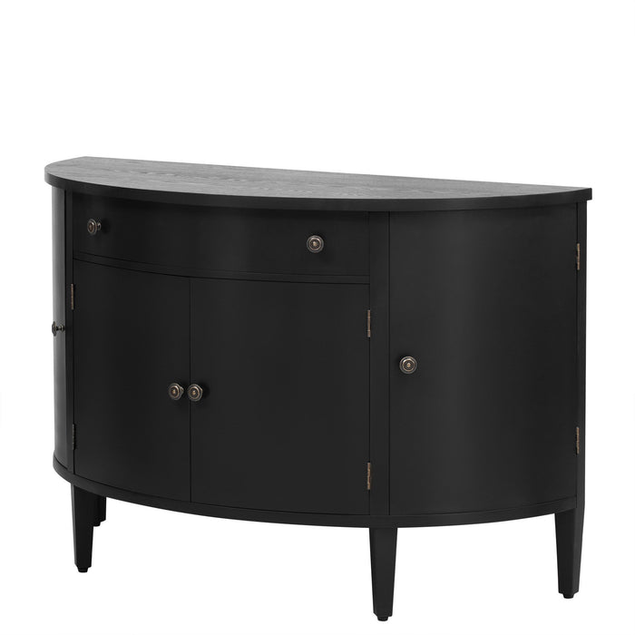 U_Style Curved Design Storage Cabinet Made Of Fraxinus Mandschuric Solid Wood Veneer, Adjustable Shelves, Suitable For Corridors, Entrances And Study. - Black
