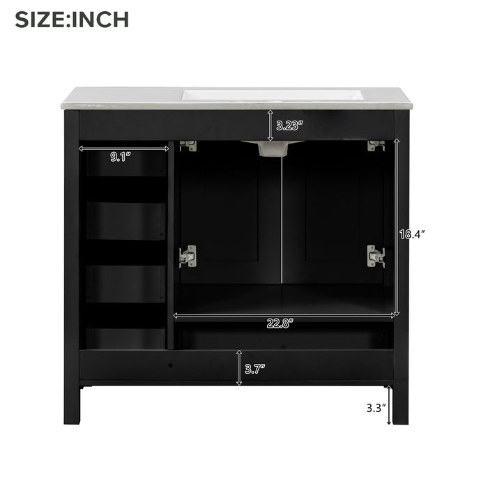 Bathroom Vanity With Ceramic Sink Combo, Abundant Storage Cabinet 2 Soft Close Doors And 5 Drawers