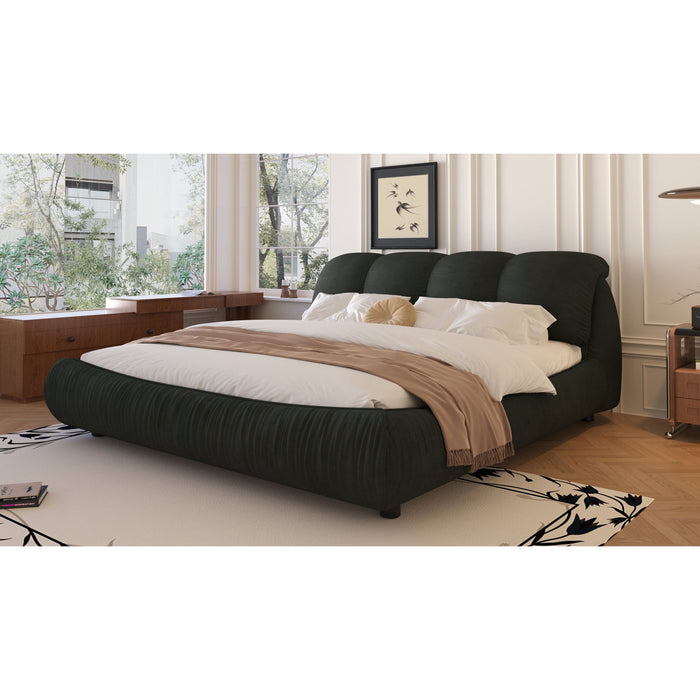 Luxury Upholstered Platform Bed With Oversized Padded Backrest And Solid Wood Frame
