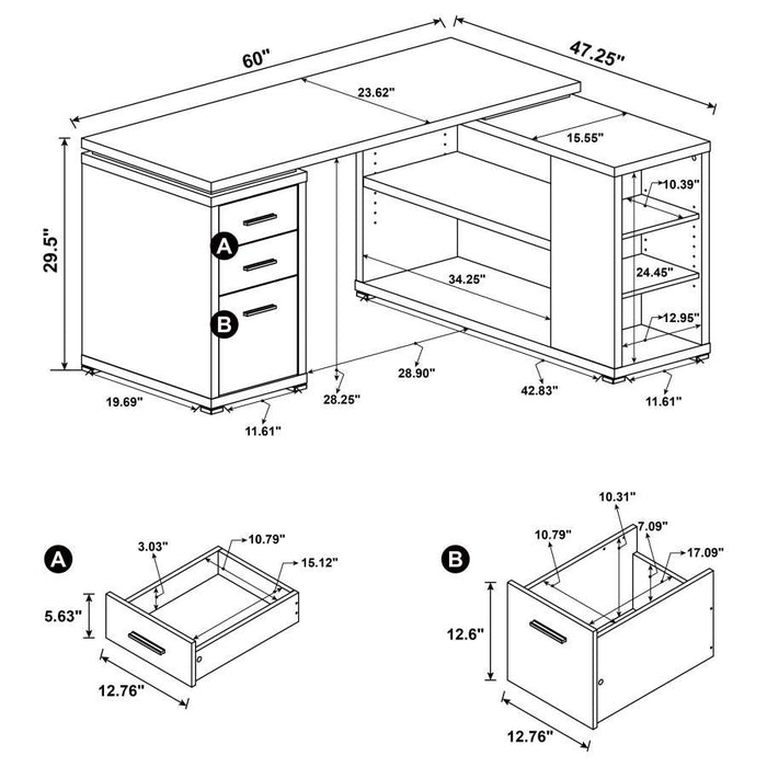 Yvette - 3-Drawer L-Shape Computer Desk