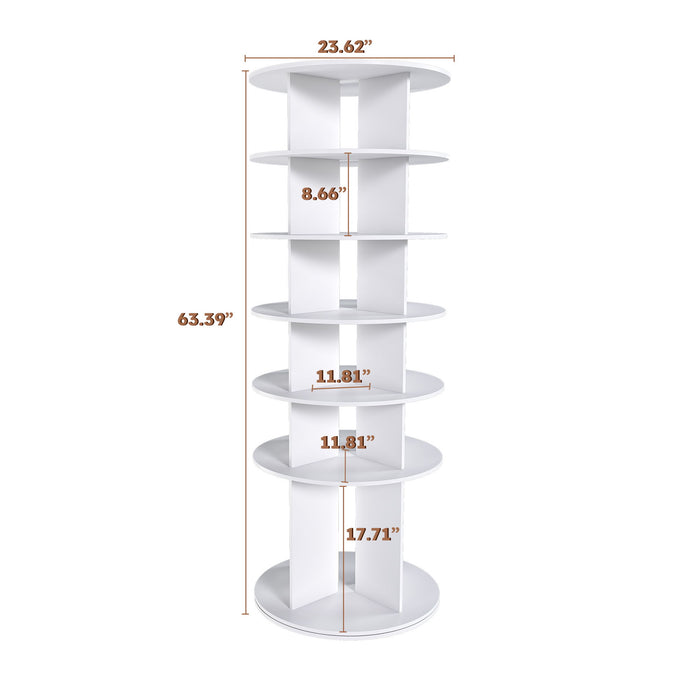 6 Tier Spinning Shoe Rack, Free Standing 360° Revolving Shoe Organizer - White