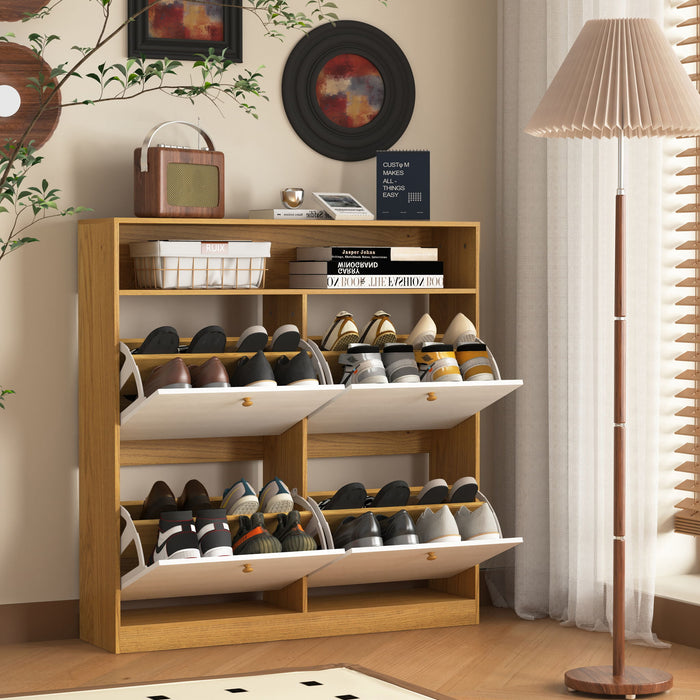 Modern Freestanding Shoe Storage Cabinet With 4 Flip Drawers