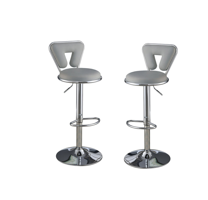 Adjustable Bar Stool Gas Lift Chair Gray Faux Leather Chrome Base Metal Frame Modern Stylish (Set of 2) Chairs