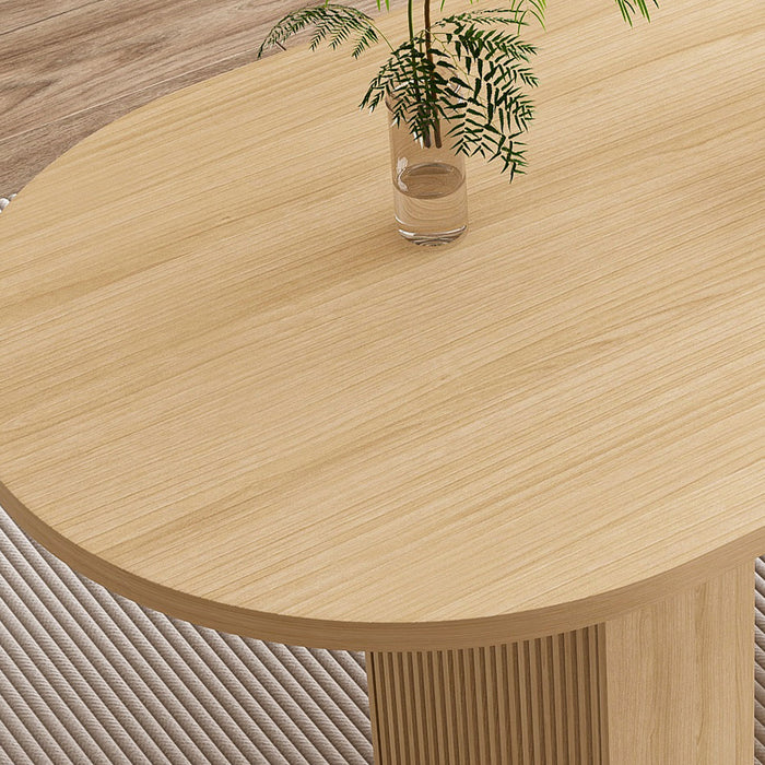 Oval Dining Table For 6 People With Wood Strip Base - Burly Wood