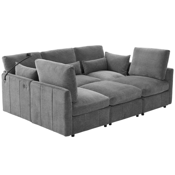 Modern Modular U-Shaped Sofa Bed With Movable Ottoman, USB Ports, Phone Holder