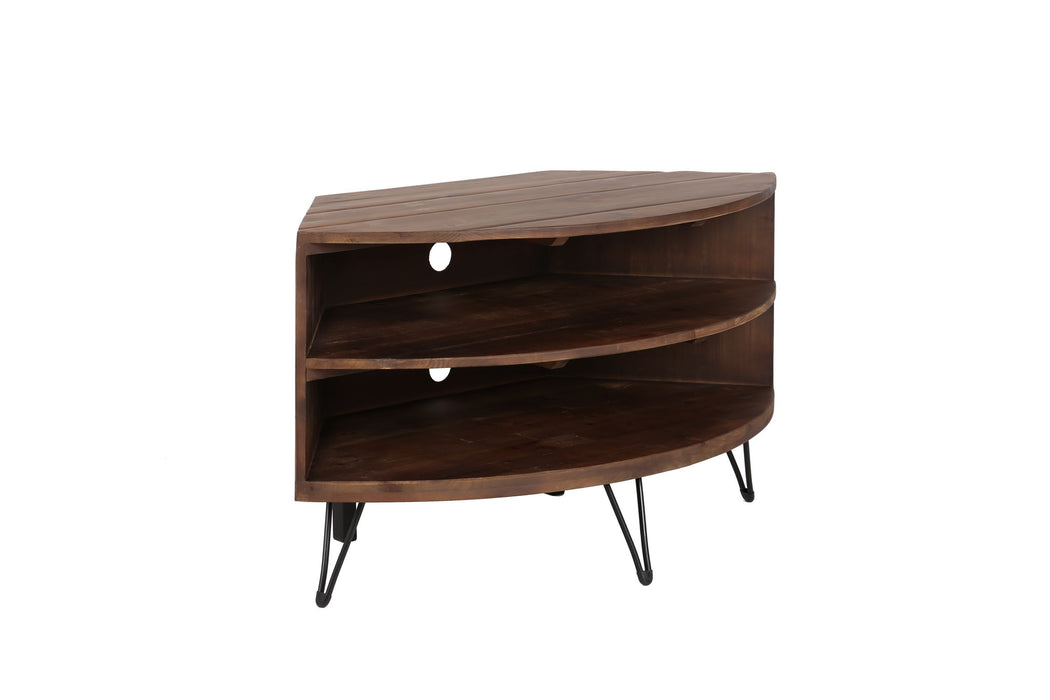 Fan Shape Reclaimed Wood Corner Media Table For Living Room Wise Use Your Space - Natural