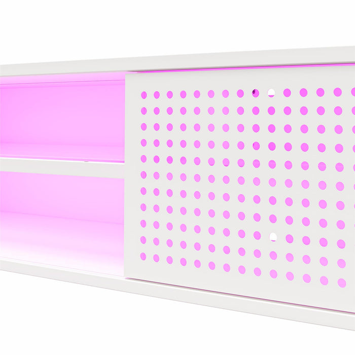 Glitch - Floating TV Stand For TVs Up To 60" With RGB Lighting And Sliding Door - White