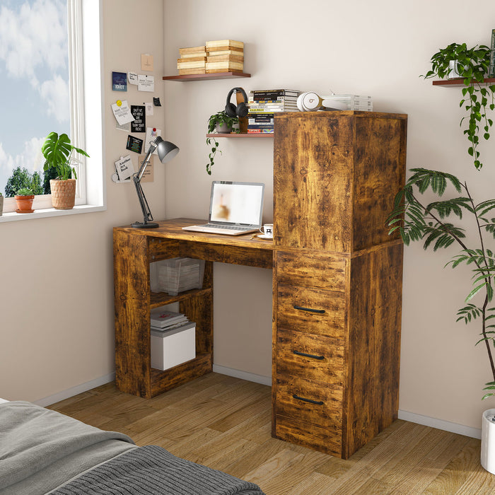 Computer Desk With 4 In 1 Socket & 3 Drawers, 4 Tier Shelves