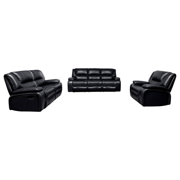 Camila 3-piece Upholstered Reclining Sofa Set Black