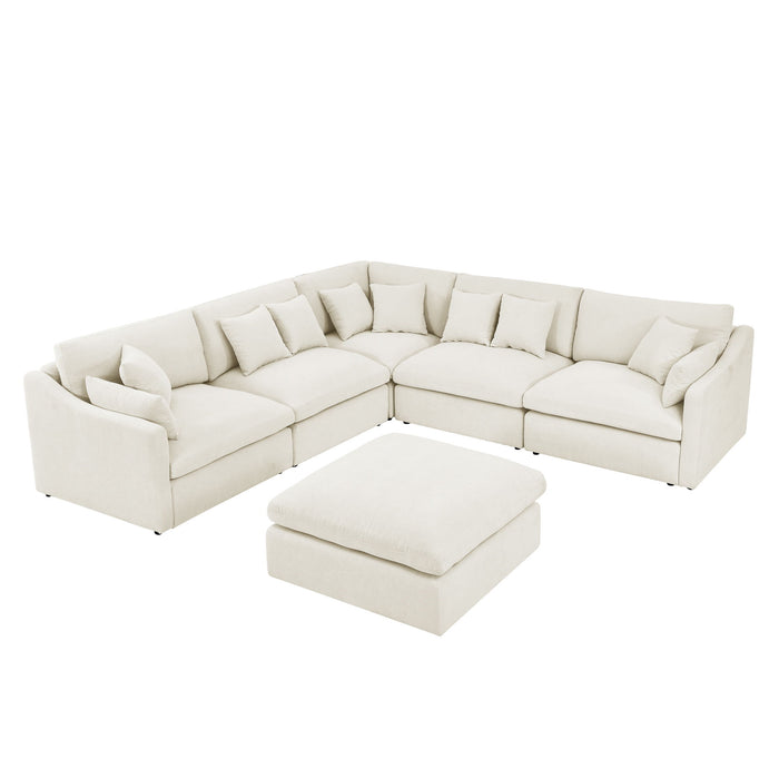 6 Seats Modular L-Shaped Sectional Sofa With Ottoman, 10 Pillows, Oversized Upholstered Couch Width / Removabled Down - Filled Seat Cushion For Living Room, Chenille Beige