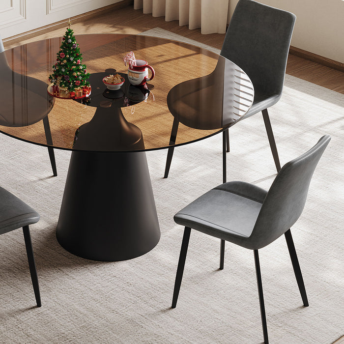 Round Dining Table And 4 Chair Set With Ergonomic Chairs - Black