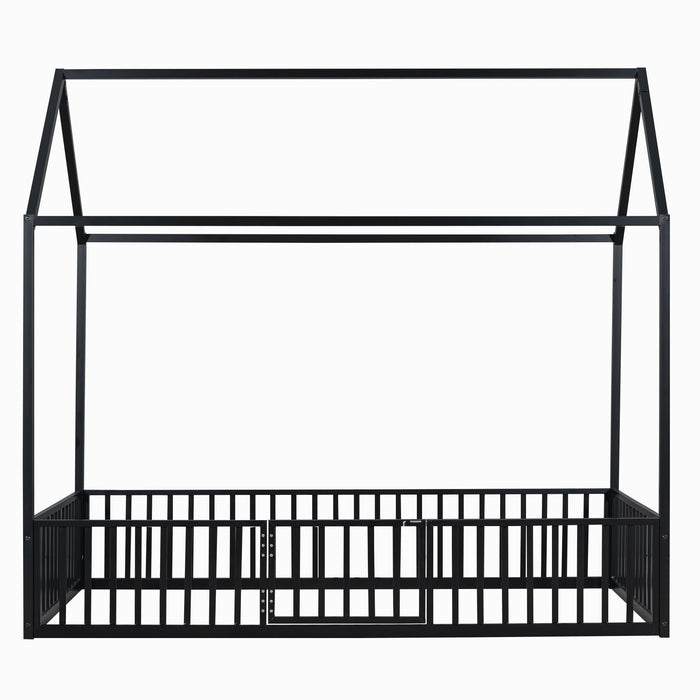 Metal House Bed With Fence And Door