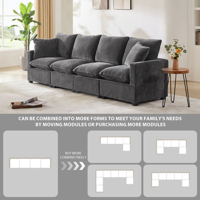 110 X 29" Modern Modular Sofa, 4 Seat Chenille Sectional Couch Set With 2 Pillows Included, Freely Combinable Indoor Funiture For Living Room, Apartment, Office, 2 Colors